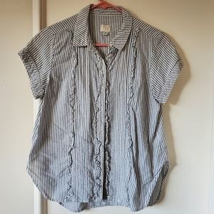 A New Day gray stripe short sleeve blouse M